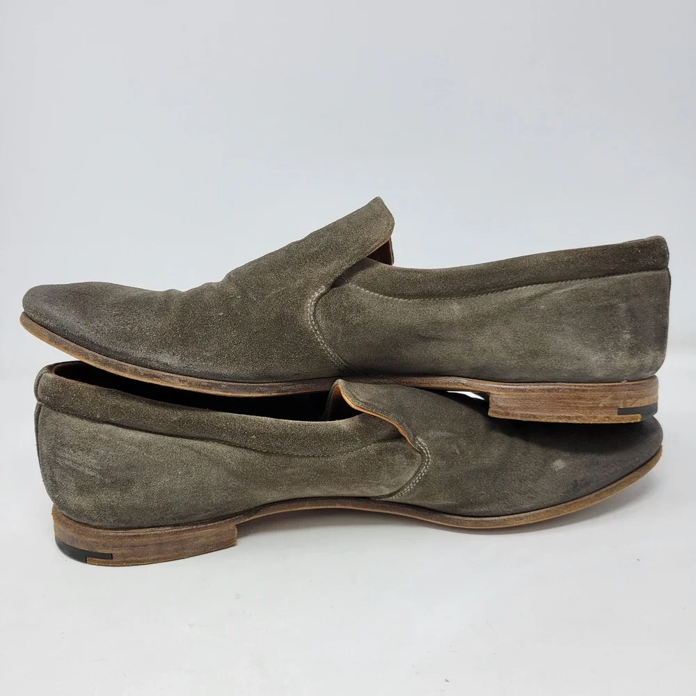 Premiata Mens Olive Green Suede Slip On Loafers Made in Italy Size 9 Round Toe‎